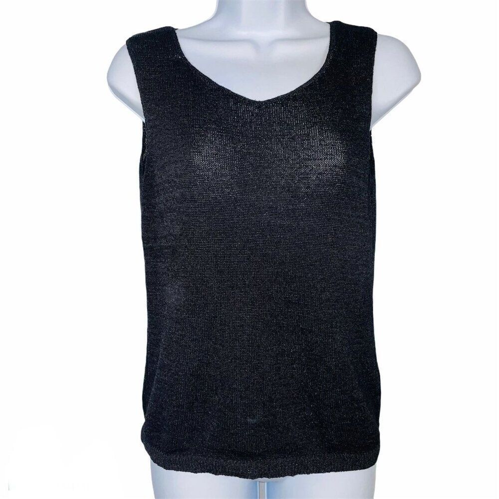 Vintage Josephine Chaus Womens M Top Black Tank Sleeveless Knit Sweater Shell